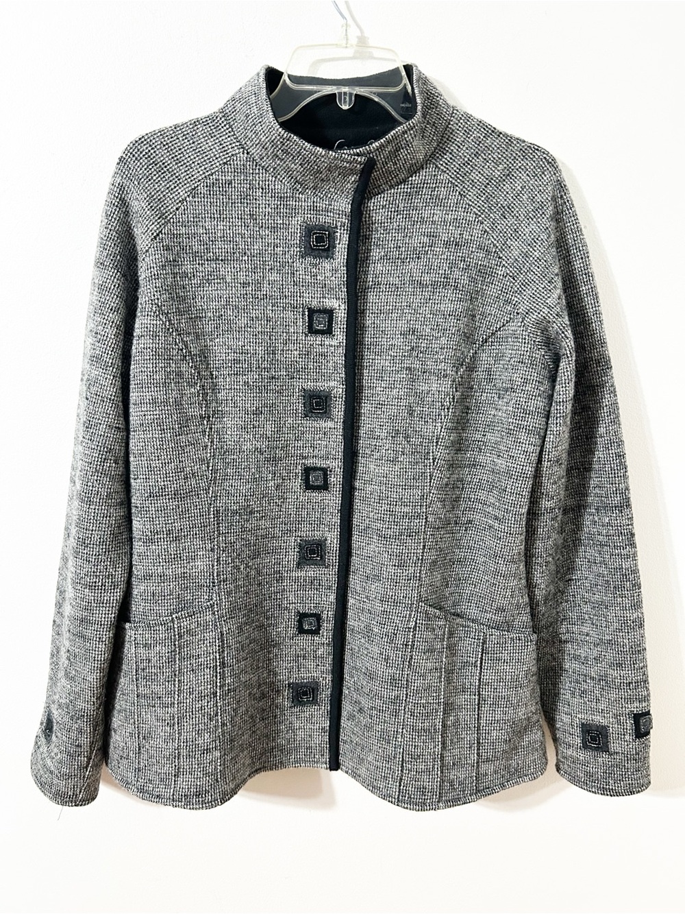 Icelandic Design 100% Wool Snap-Front High Collar Jacket Size L Gray Heather
